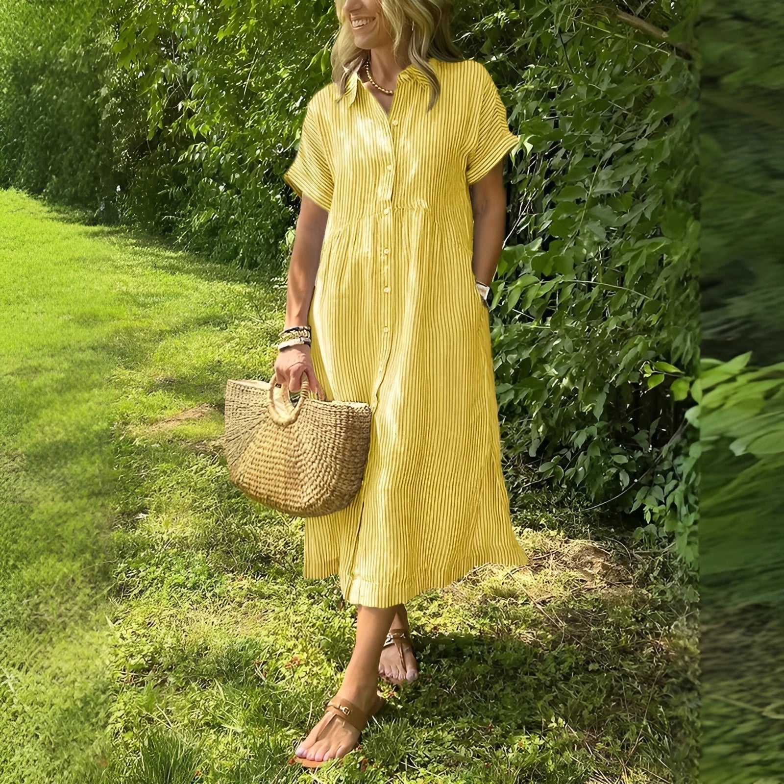 La Serena – Abito chemisier a righe dal taglio morbido con tasche laterali