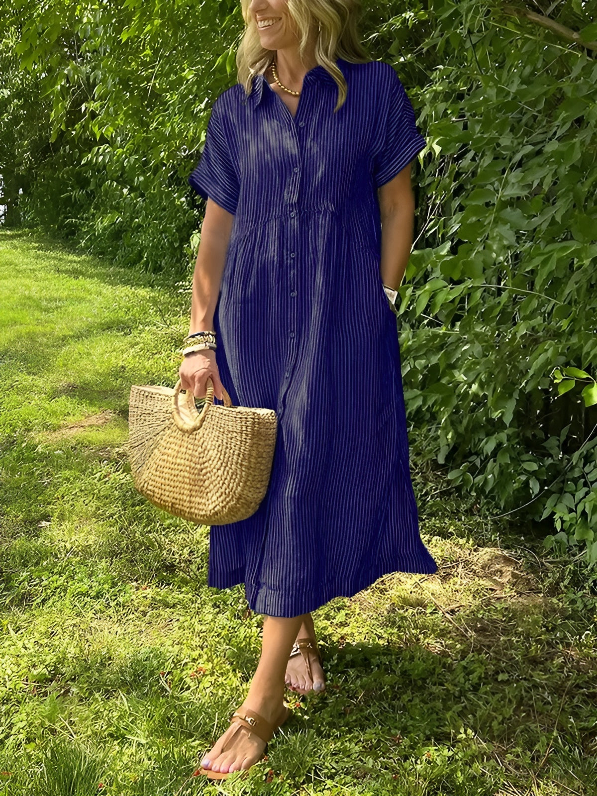 La Serena – Abito chemisier a righe dal taglio morbido con tasche laterali