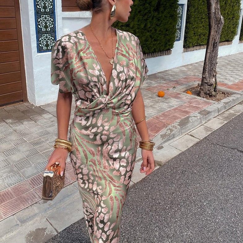 Roxane | Abito lungo con scollo a V torcigliato