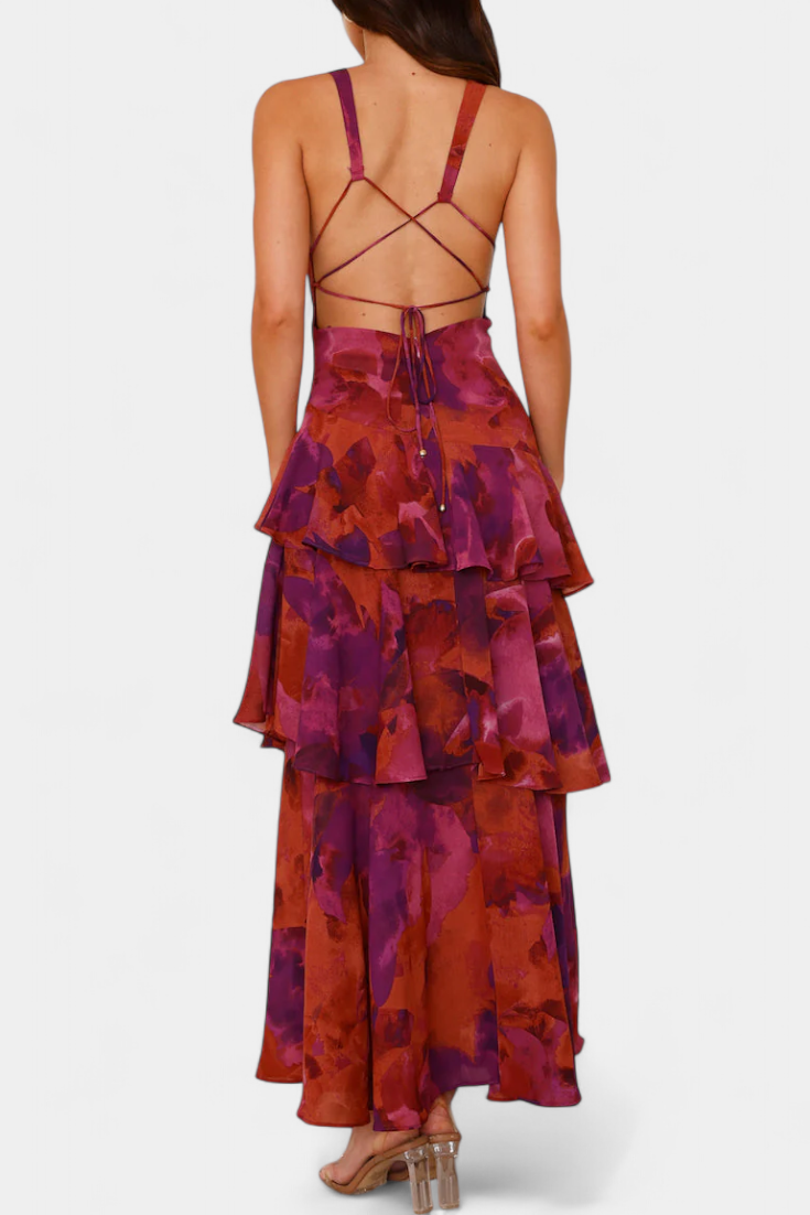 Domenica | Abito in Chiffon con Scollo a V e Strati Fluidi