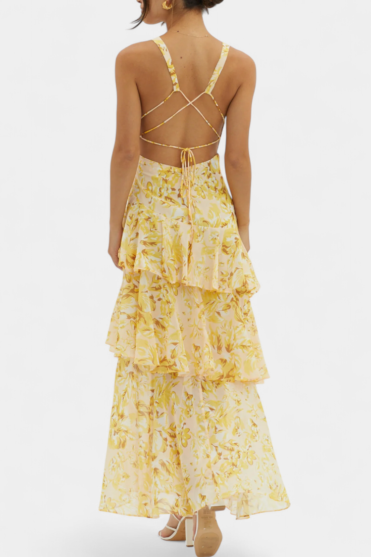 Domenica | Abito in Chiffon con Scollo a V e Strati Fluidi