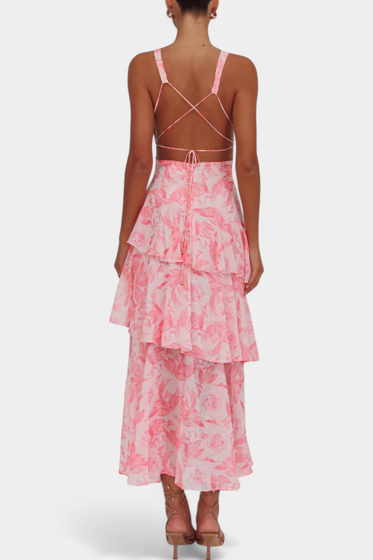 Domenica | Abito in Chiffon con Scollo a V e Strati Fluidi