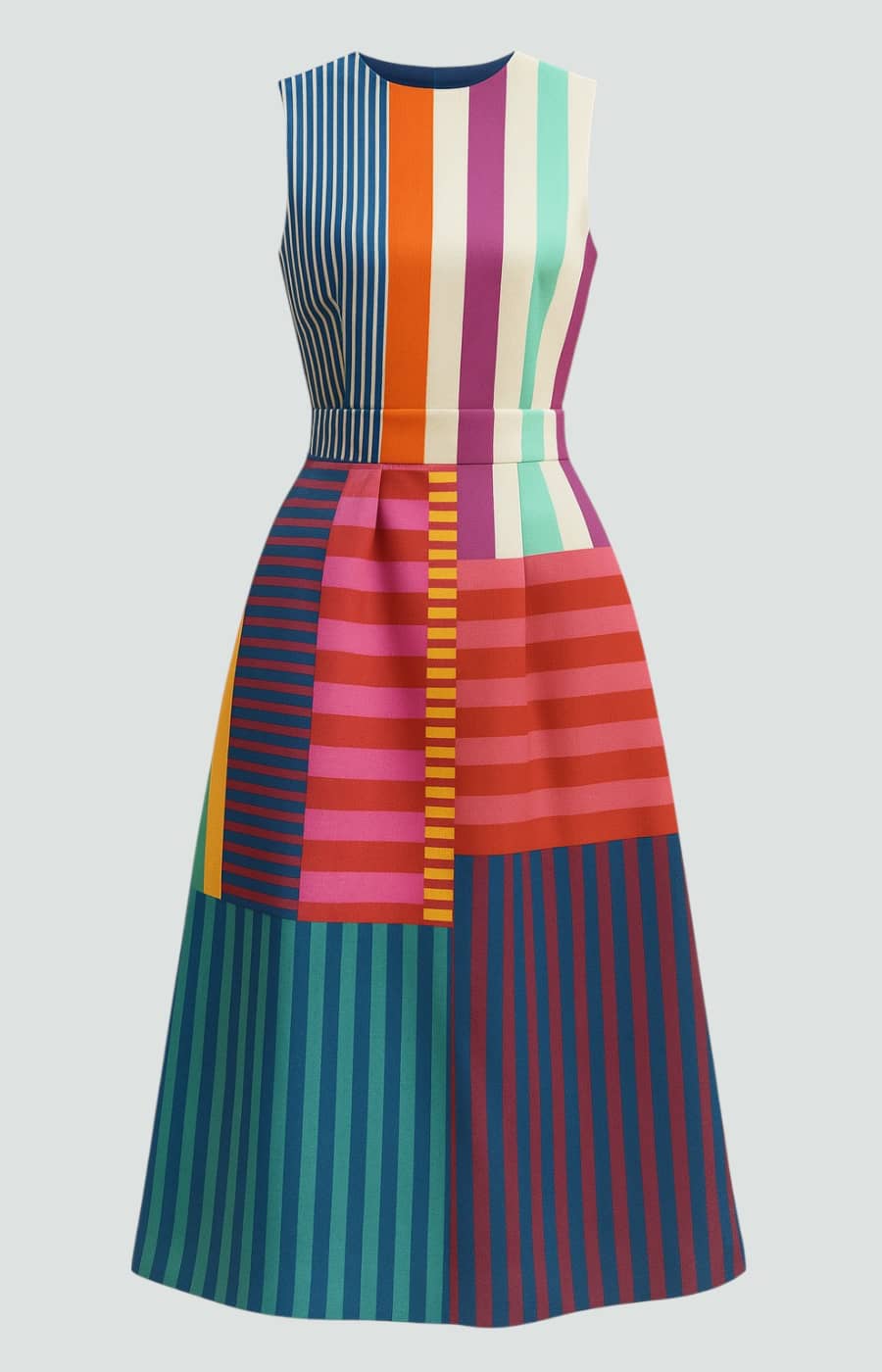 Abito midi con righe artistiche