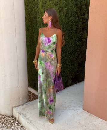 Anisten - Abito Maxi Elegante con Stampa Halo-Dye e Sciarpa Rimovibile