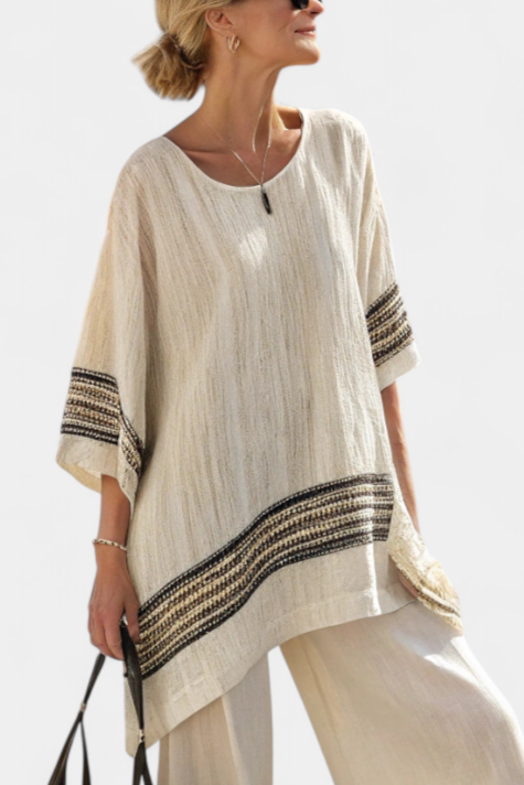 Daisy Set | Lino di Bambù con Righe Nere & Marroni – Eleganza Naturale Mediterranea