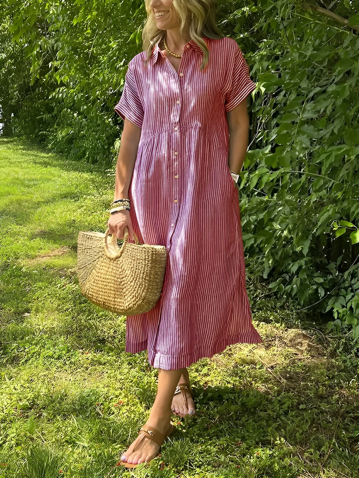 La Serena – Abito chemisier a righe dal taglio morbido con tasche laterali