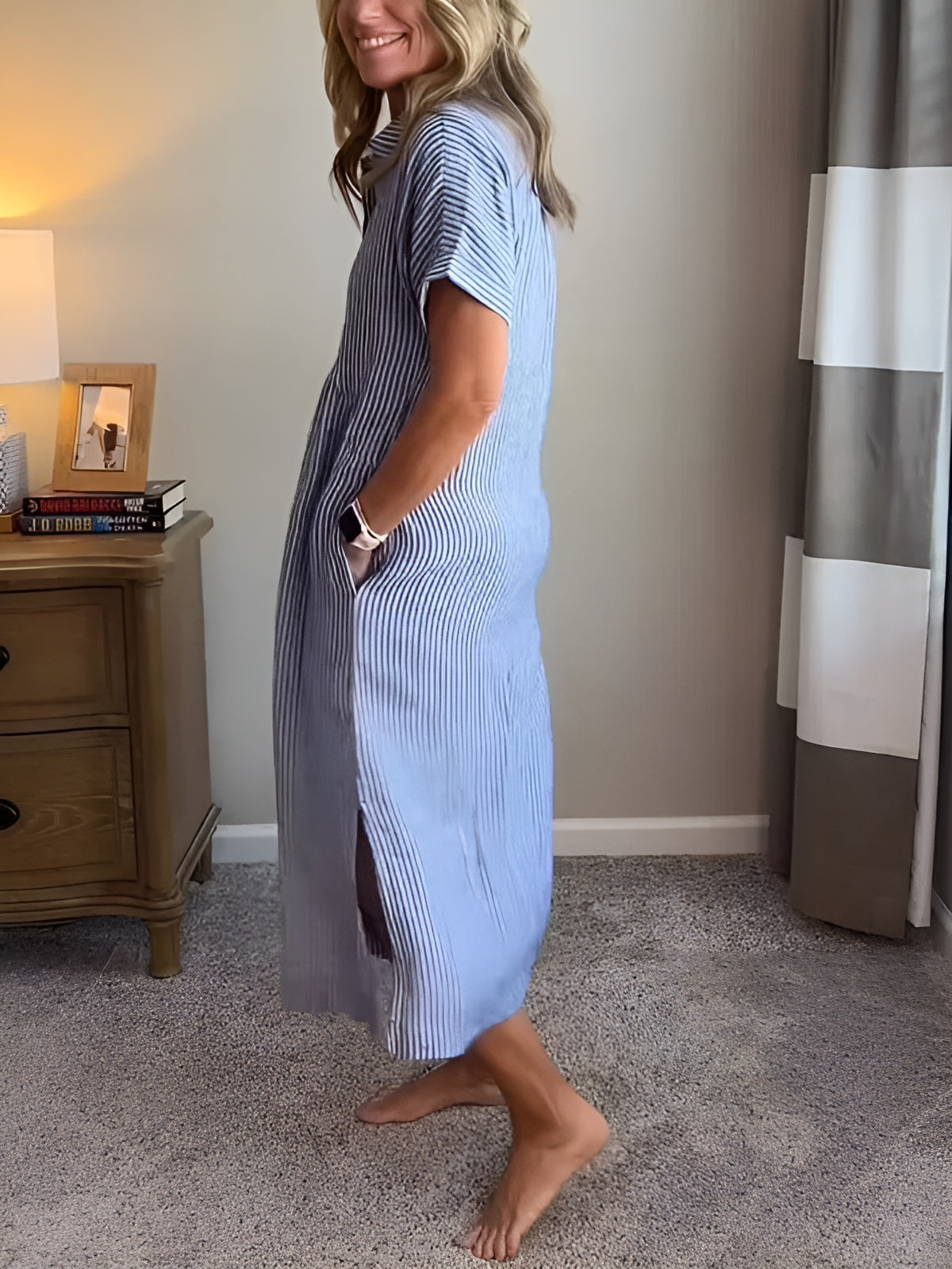 La Serena – Abito chemisier a righe dal taglio morbido con tasche laterali