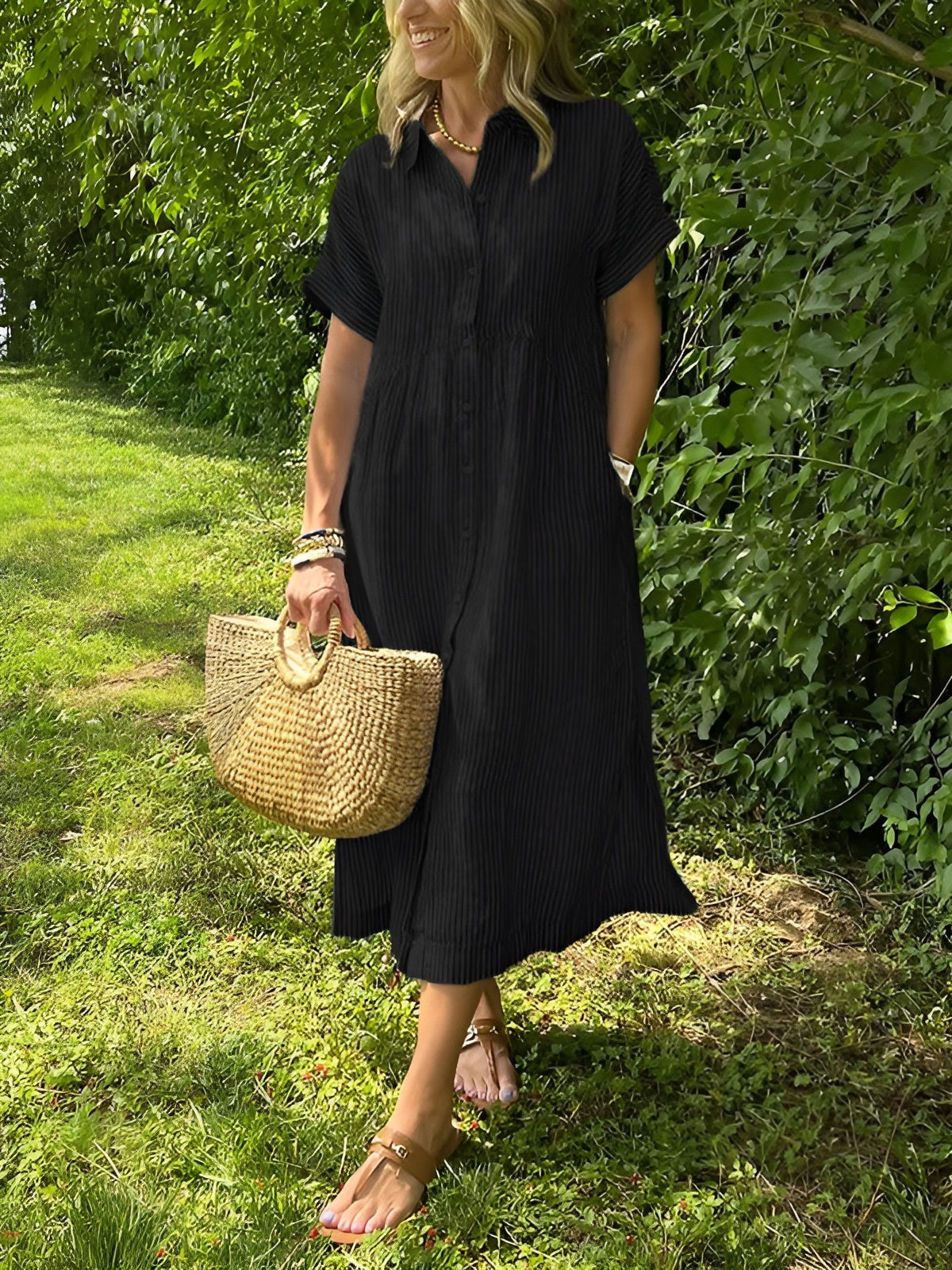 La Serena – Abito chemisier a righe dal taglio morbido con tasche laterali