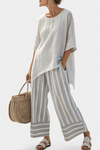 Daisy Set | Blusa Asimmetrica & Pantaloni a Righe per Stile Moderno