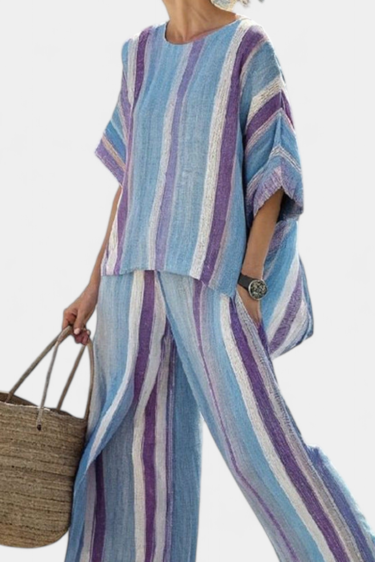 Daisy Set | Completo Elegante a Righe Malva & Azzurro Pastello – Stile Sofisticato e Fresco